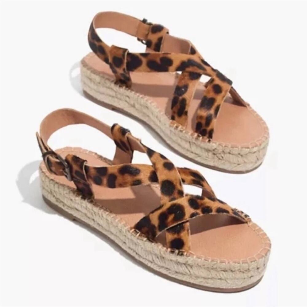 Madewell Leopard Print Espadrille Platform Sandals - Tan Brown Black